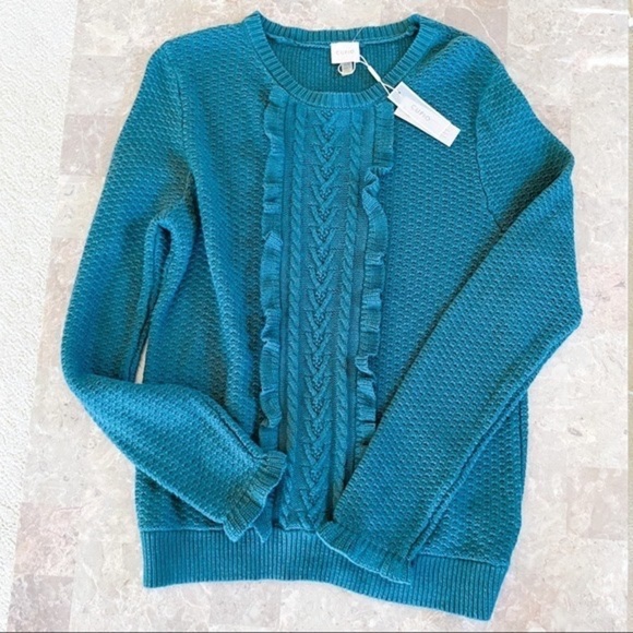 🆕 NWT Cupio Hunter Green.‎ Ruffle Embellished Knit Sweater, Medium M - Picture 7 of 7